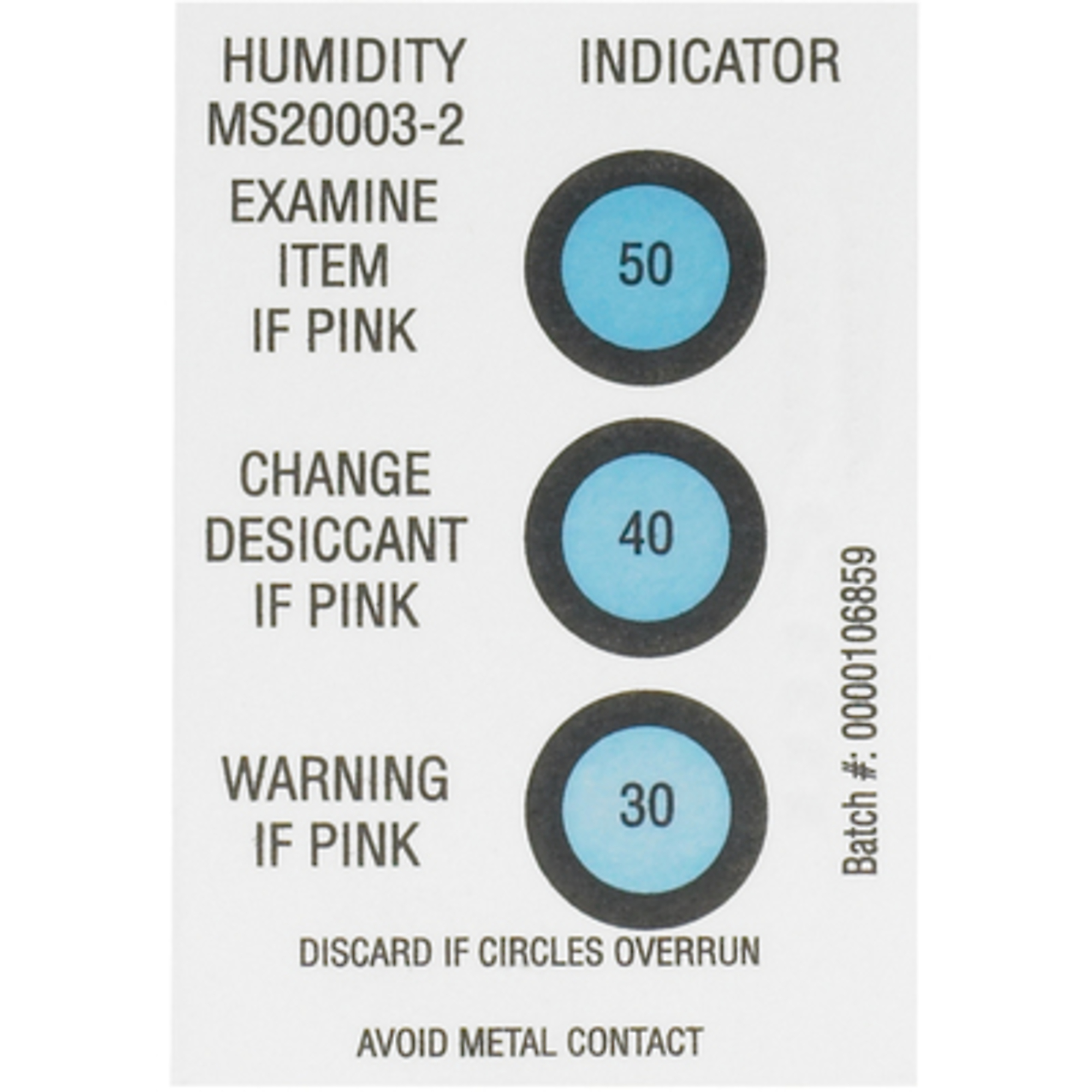 2 x 3in. 30-40-50% Humidity Indicators 125/CS, Model# DES160